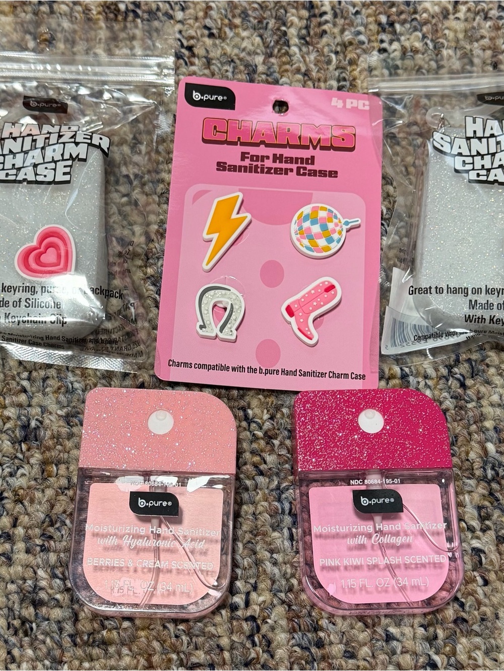 Pink Glitter Hand Sanitizers with Cases and Charms